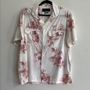 ABERCROMBIE & FITCH SS Button-Up Shirt Hawaiian Style Cream/Red Floral Men's L